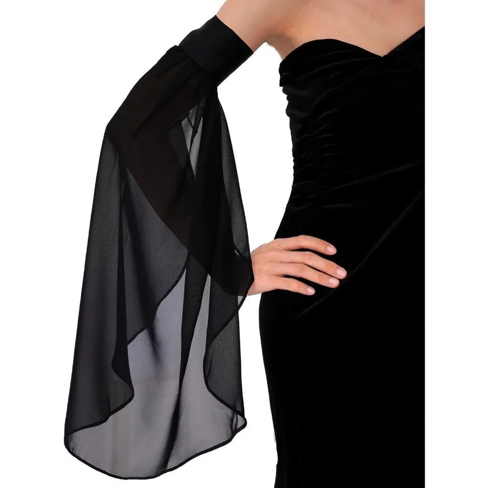 Women's Long Bell Chiffon Black Sleeves Gloves Halloween Accessories Costume